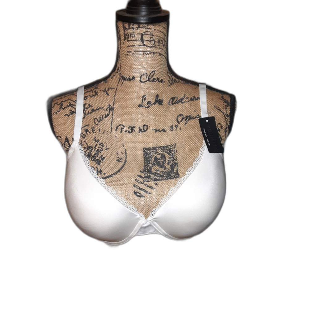 Youmita 38C White Satin Lace Trim Coverage Bra NWT